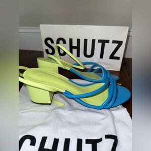SCHUTZ two-tone Blue and Yellow Heels
